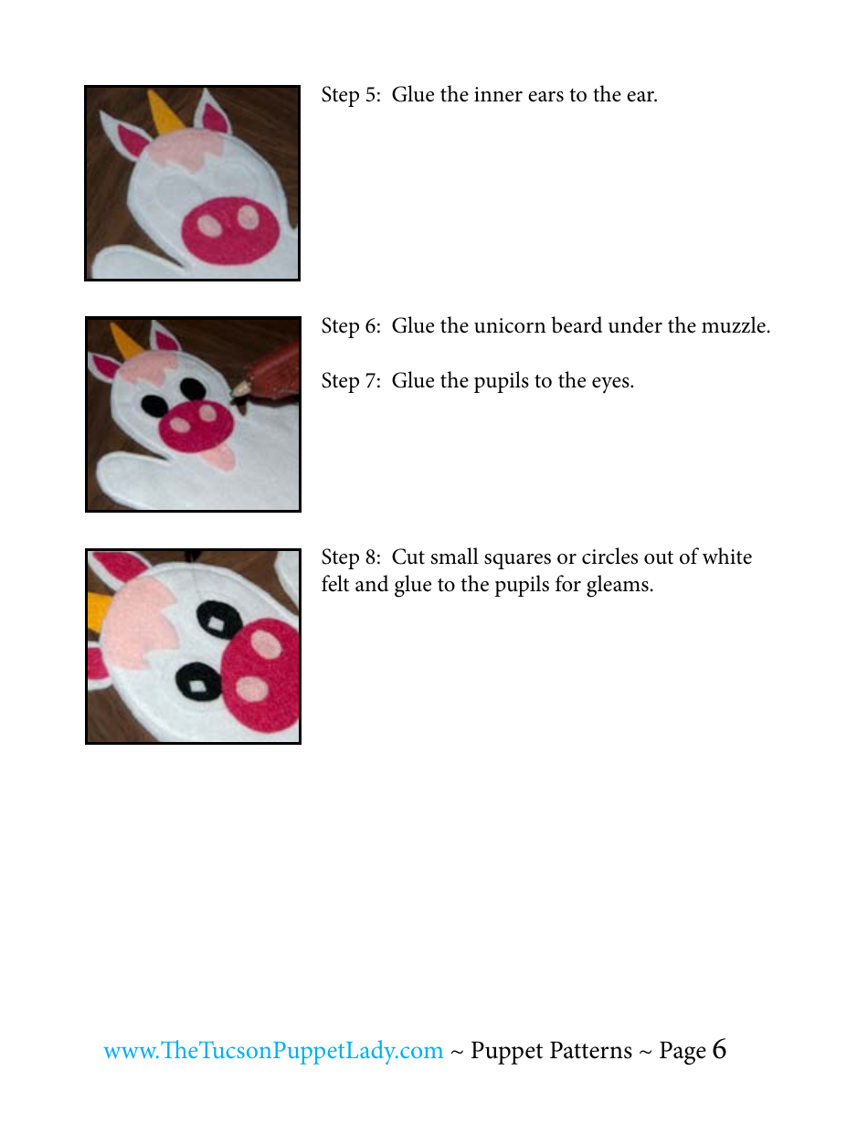 Unicorn Felt Hand Puppet Template - the Tucson Puppet Lady, Page 6