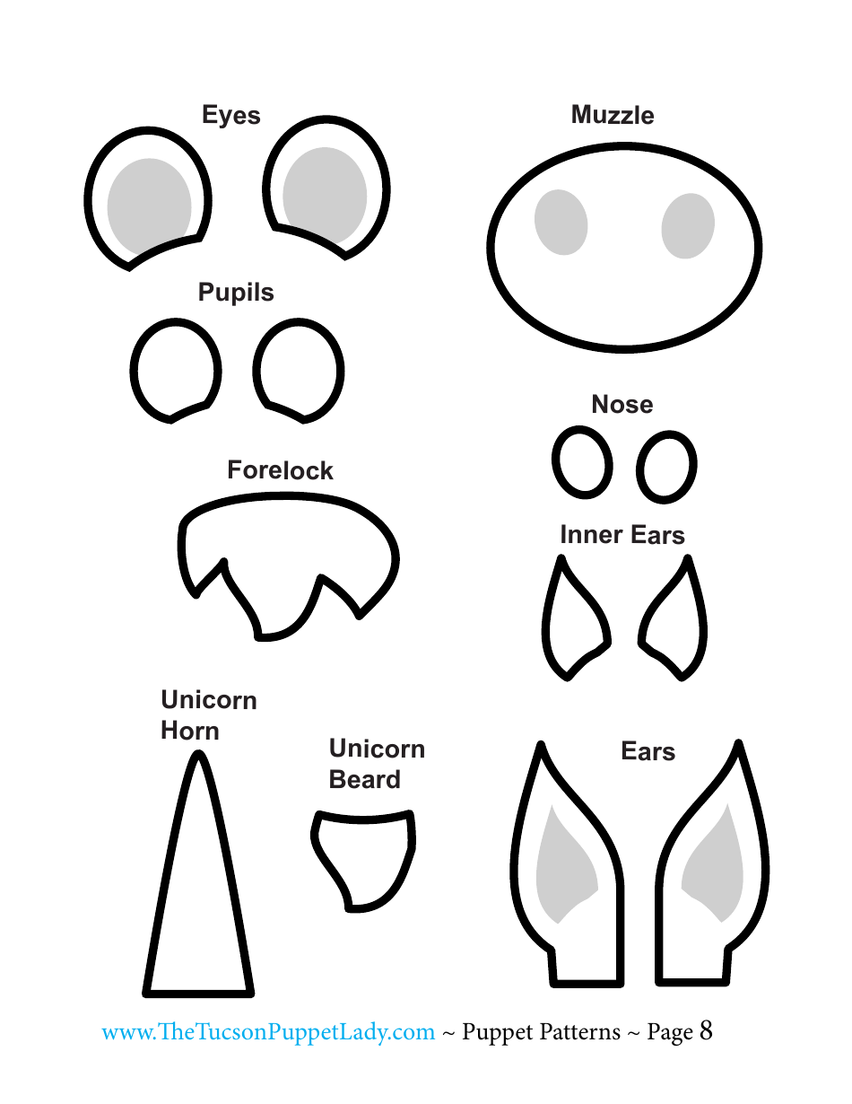 Unicorn Felt Hand Puppet Template - the Tucson Puppet Lady, Page 8