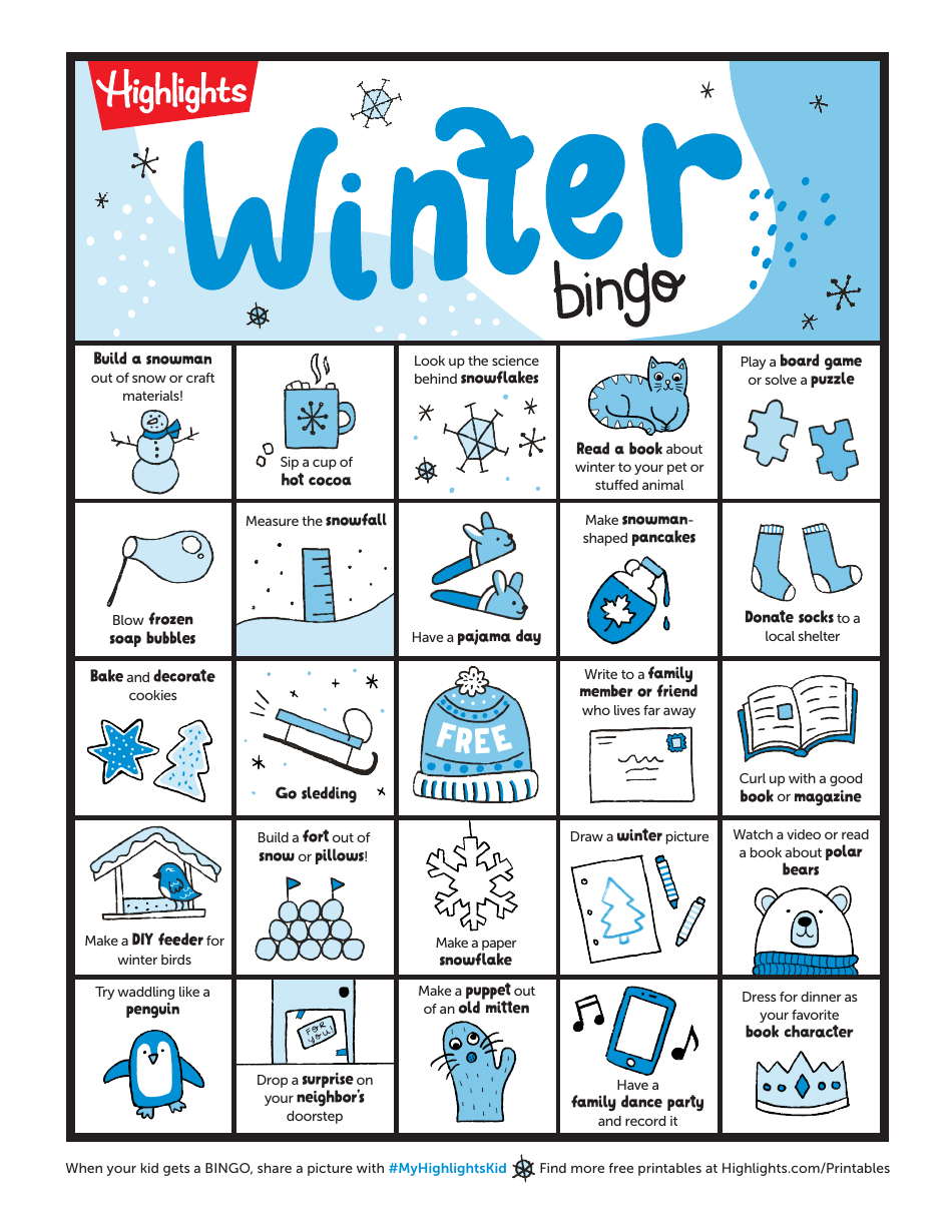 Winter Bingo Print Template Image Preview