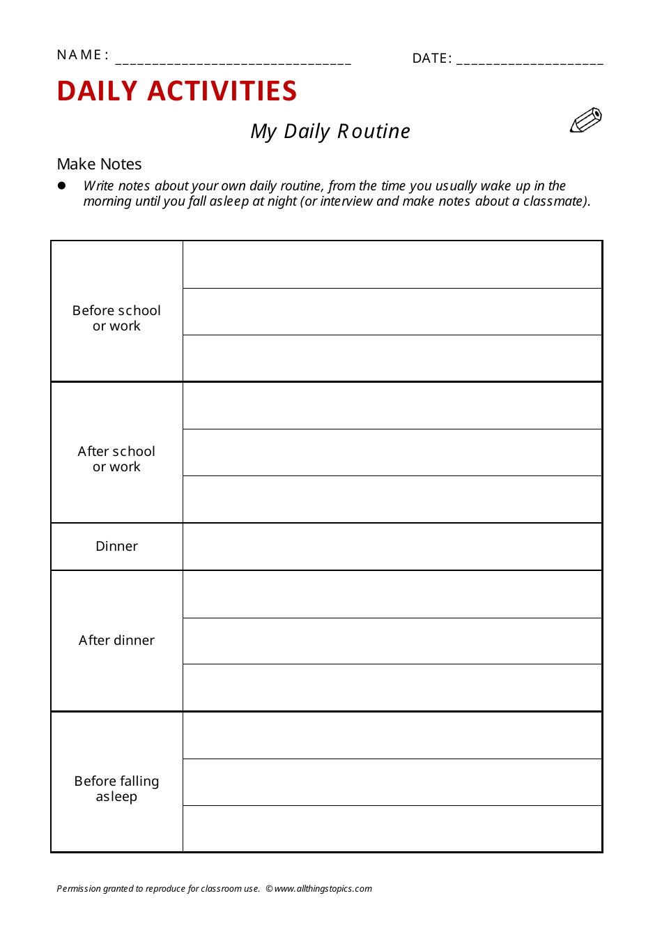 Daily Activities English Exercise Sheet - Allthingstopics, Page 7