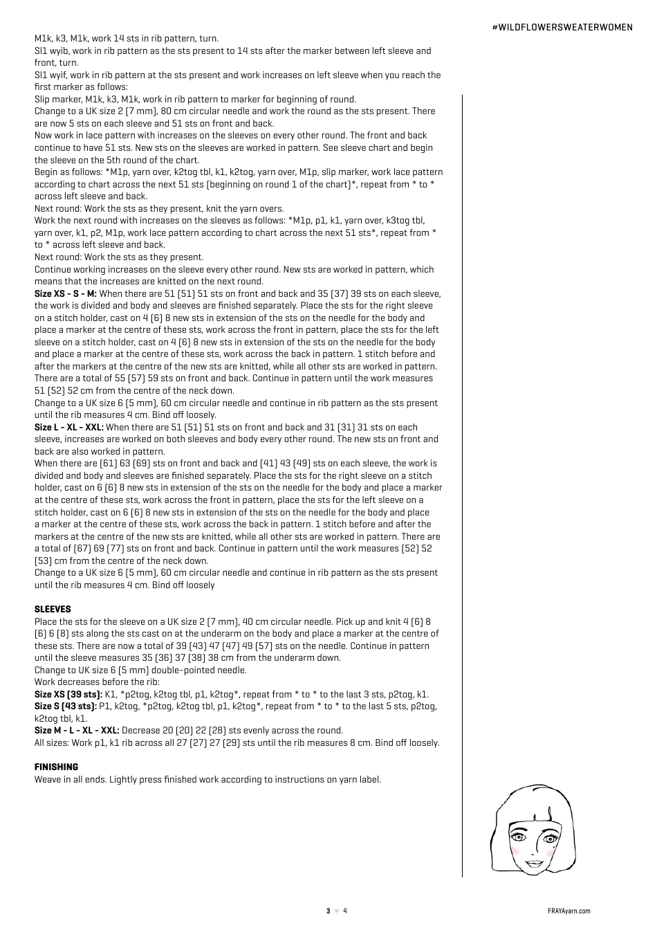 Wild Flower Womens Sweater Knitting Pattern and Chart - Frayayarn, Page 3