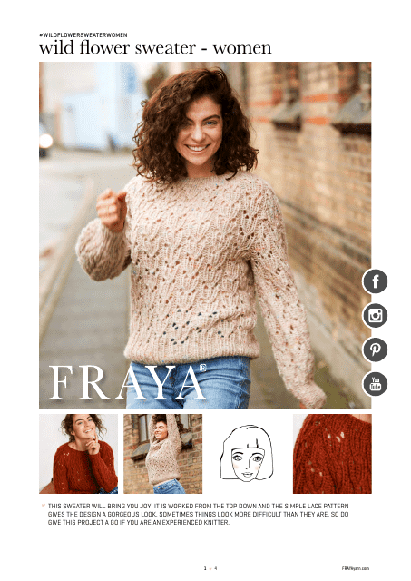 Wild Flower Women's Sweater Knitting Pattern and Chart - Frayayarn Preview Image