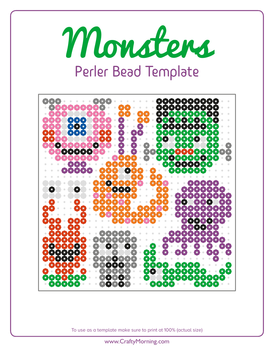 Perler Bead Monsters Pattern Template, Page 1