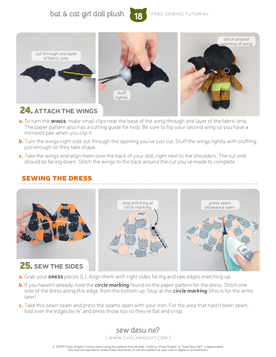 Bat  Cat Girl Sewing Templates, Page 18