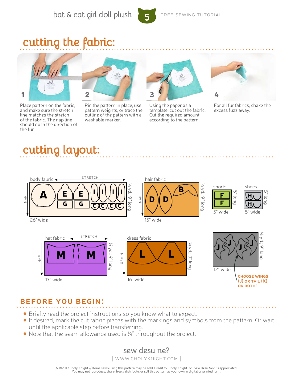 Bat  Cat Girl Sewing Templates, Page 5