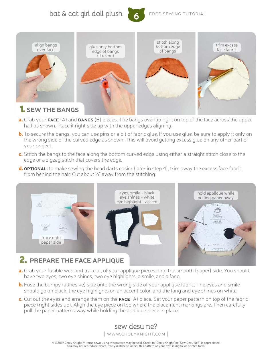 Bat  Cat Girl Sewing Templates, Page 6