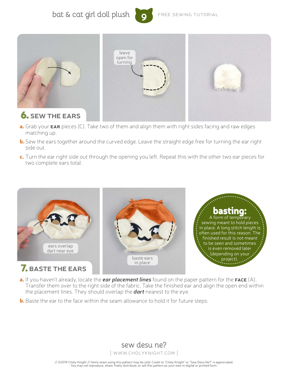 Bat  Cat Girl Sewing Templates, Page 9