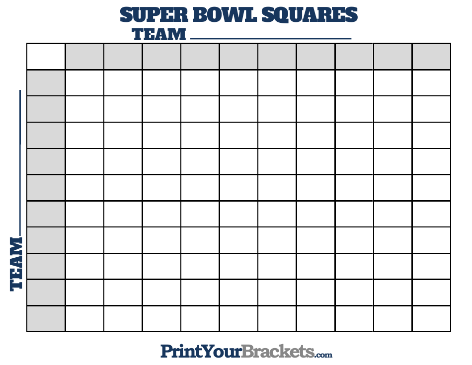 Super Bowl 100 Squares Grid Template, Page 1