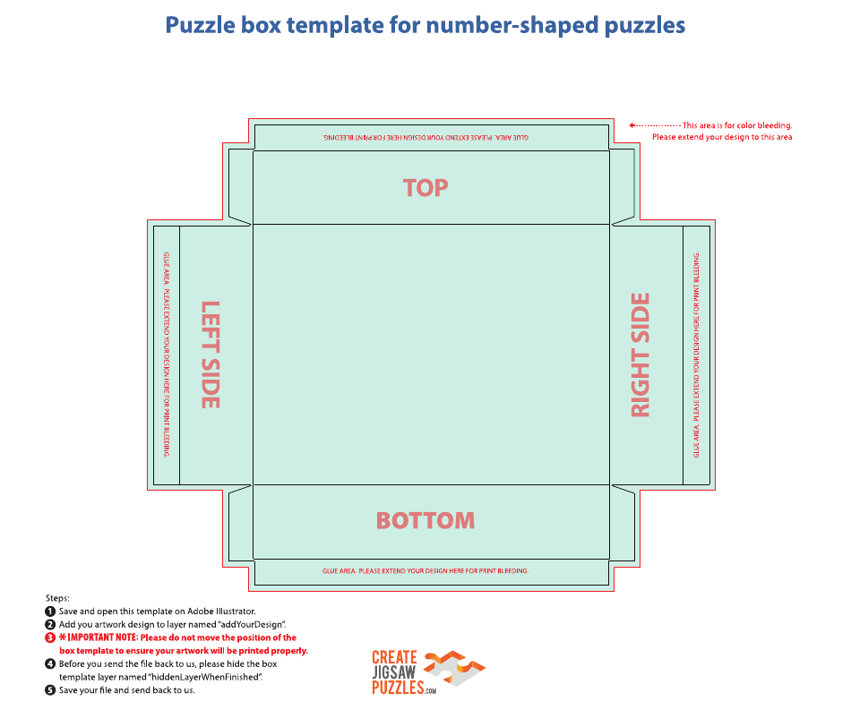 Puzzle Box Template for Number-Shaped Puzzles, Page 1