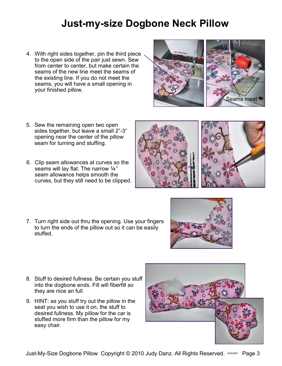 Dogbone Neck Pillow Pattern Piece Template - Judy Danz, Page 3