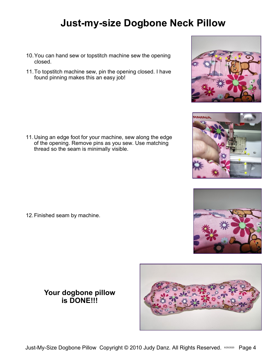 Dogbone Neck Pillow Pattern Piece Template - Judy Danz, Page 4