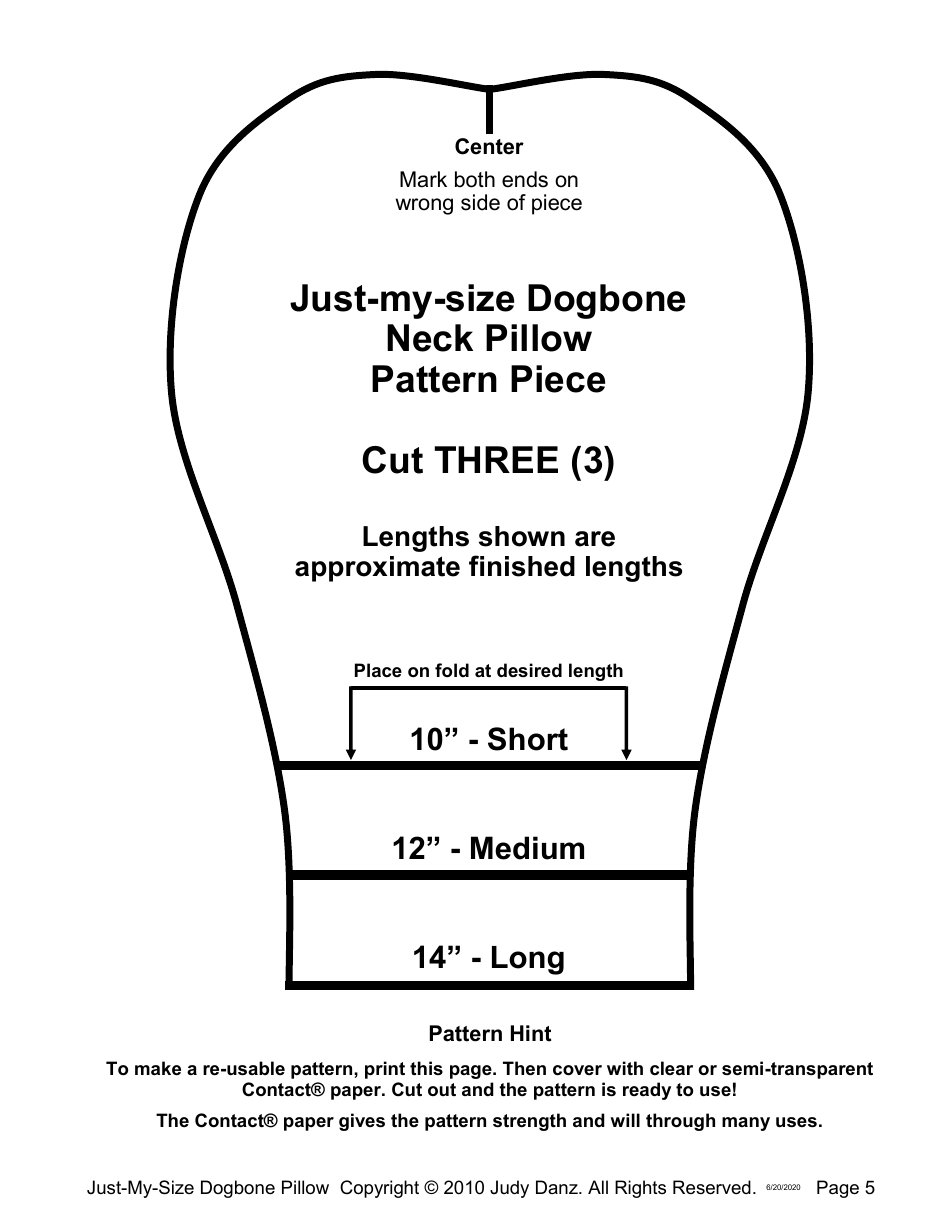 Dogbone Neck Pillow Pattern Piece Template - Judy Danz, Page 5