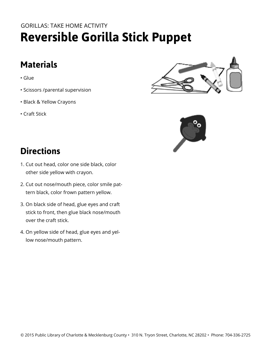 Reversible Gorilla Stick Puppet Template - Public Library of Charlotte & Mecklenburg County