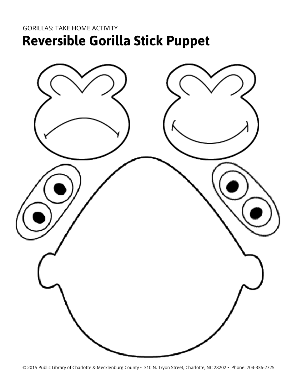 Reversible Gorilla Stick Puppet Template - Public Library of Charlotte ...