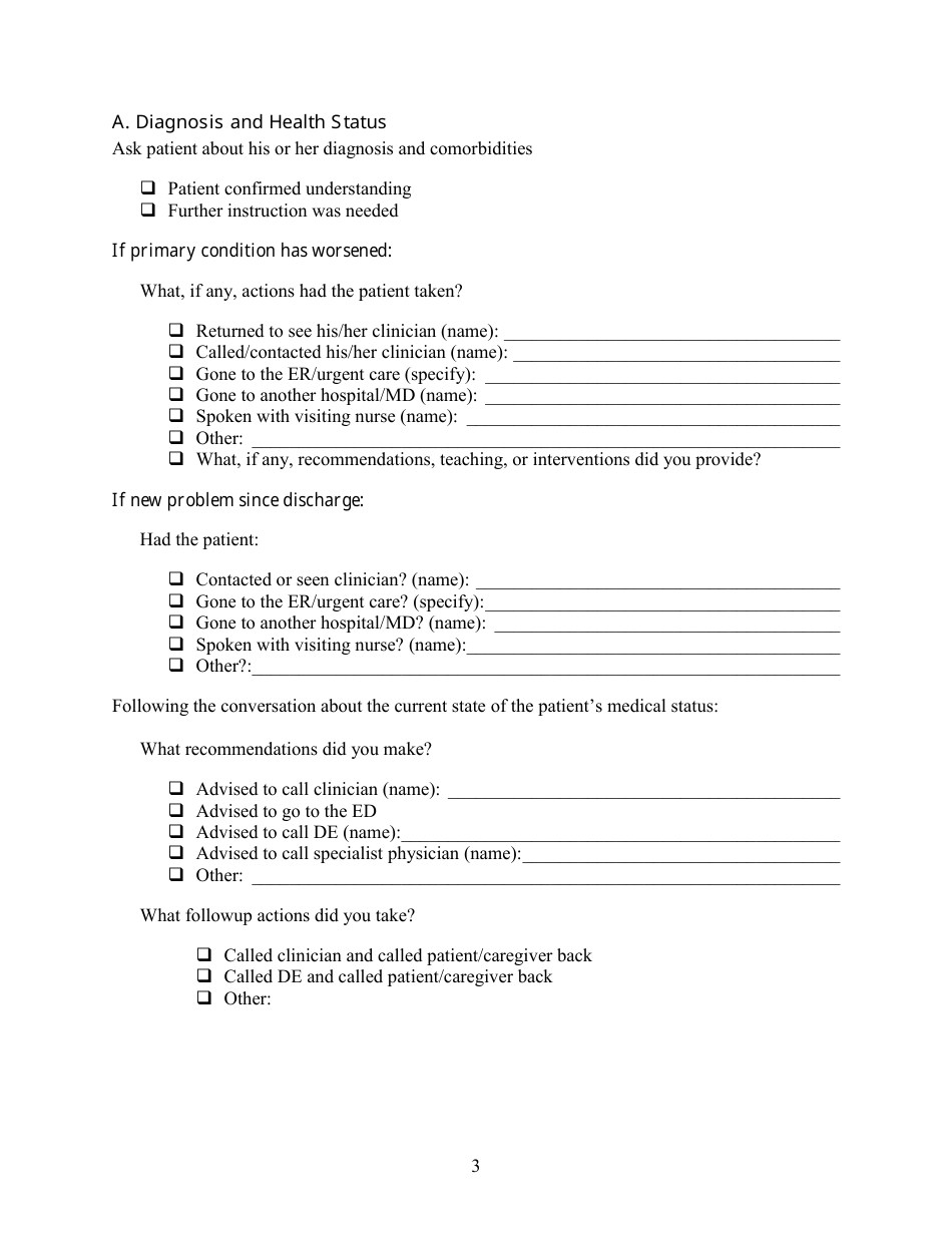 Postdischarge Followup Phone Call Documentation Form, Page 3