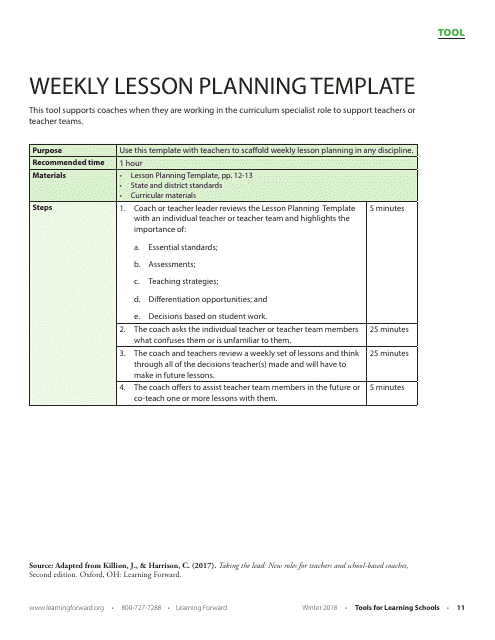 Weekly Lesson Planning Template