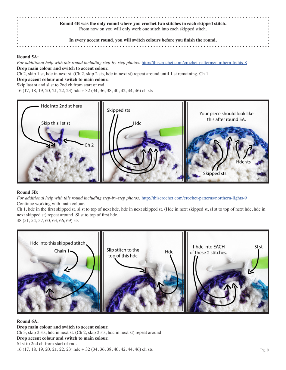 Northern Lights Beanie Crochet Pattern, Page 9