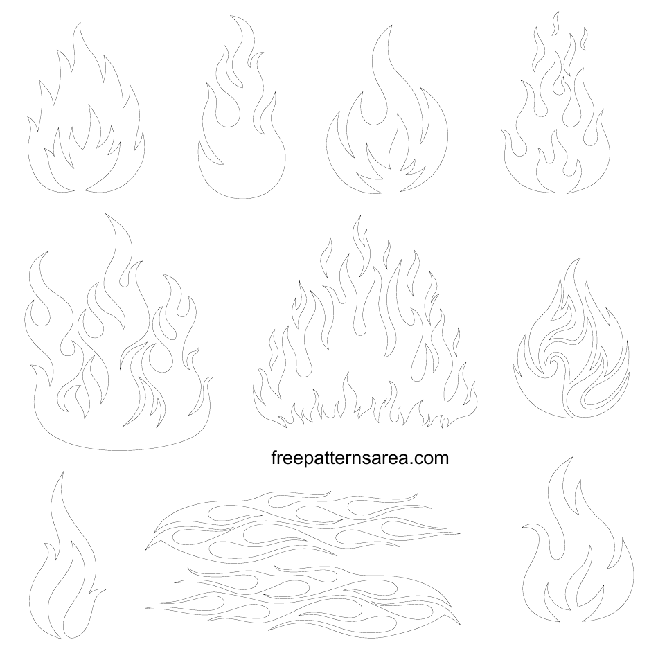 Fire Flame Drawing Outline Templates, Page 1