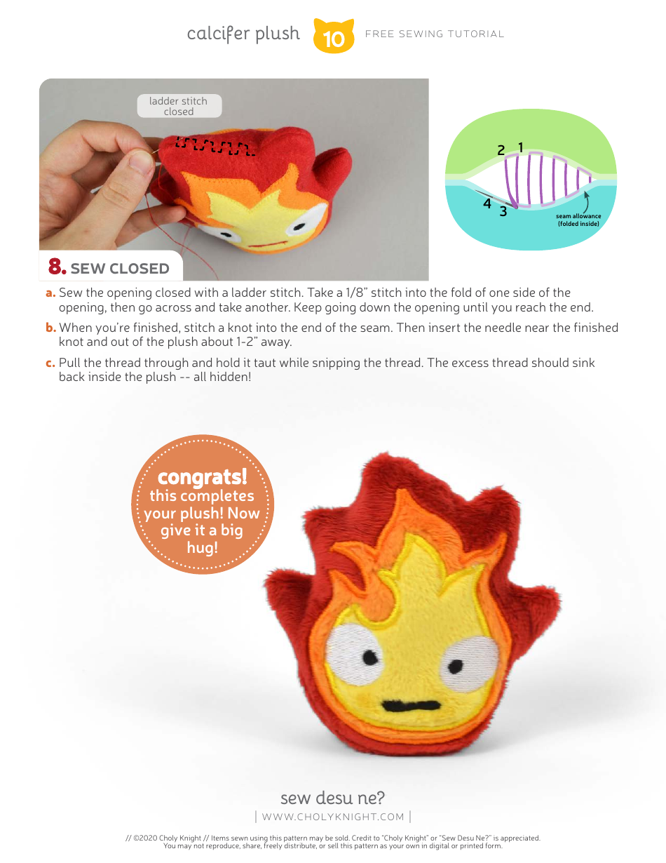 Calcifer Plush Sewing Pattern Templates, Page 10
