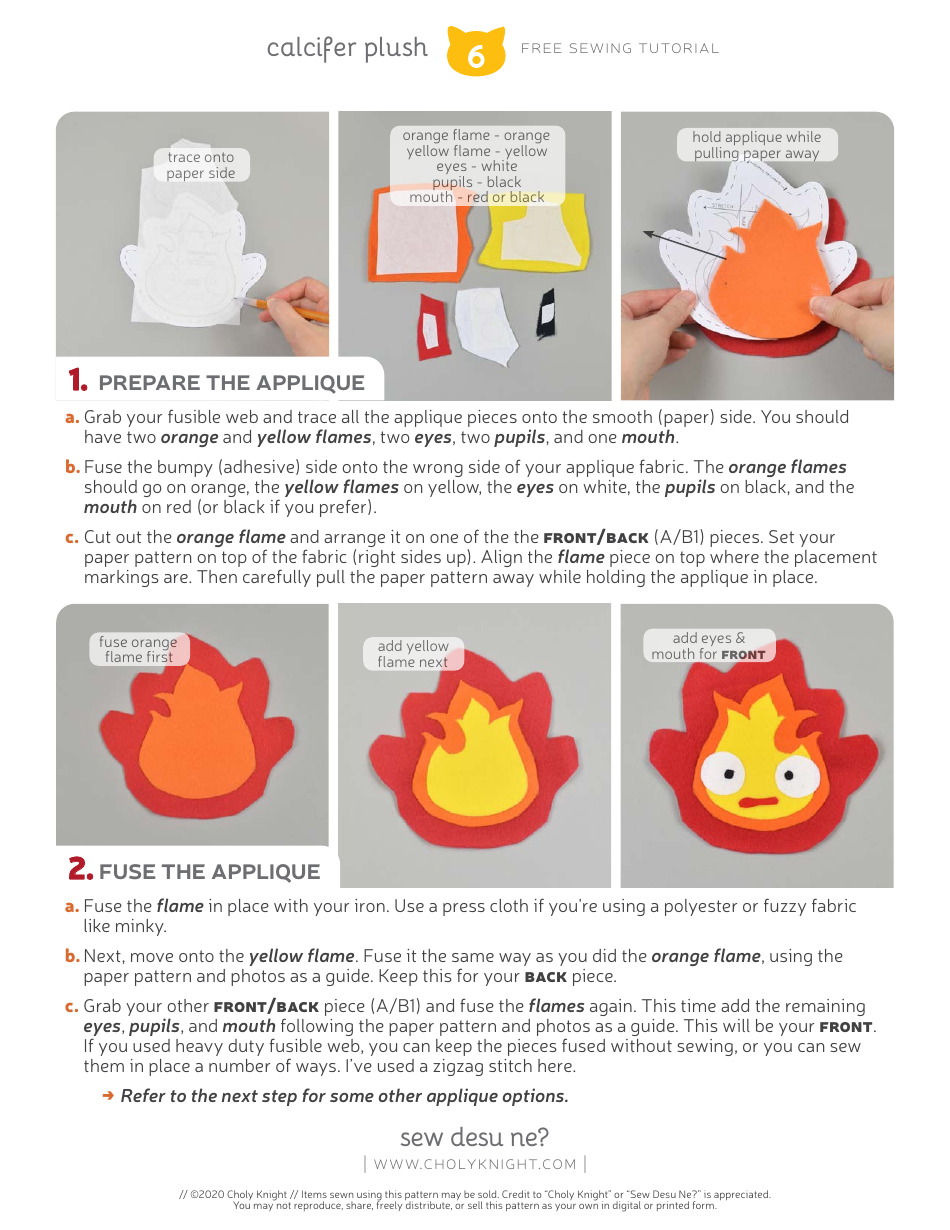 Calcifer Plush Sewing Pattern Templates, Page 6