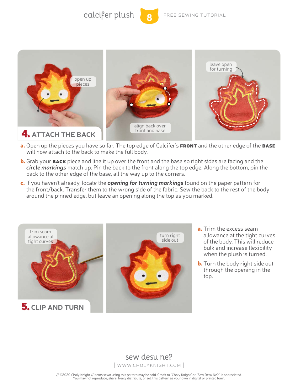 Calcifer Plush Sewing Pattern Templates, Page 8