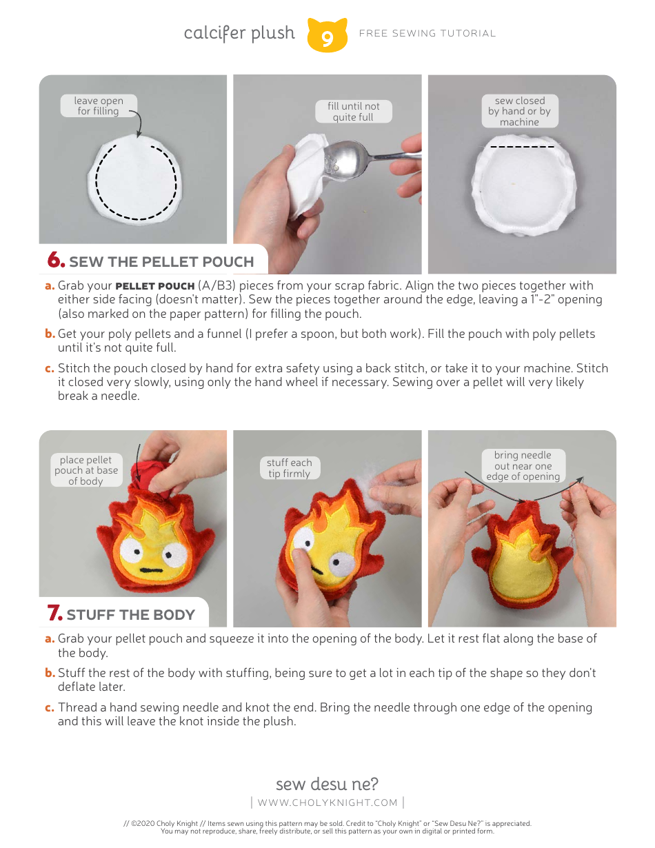 Calcifer Plush Sewing Pattern Templates, Page 9