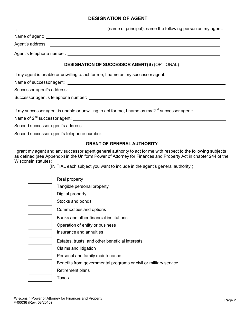 Form F-00036 Power of Attorney for Finance and Property - Wisconsin, Page 3