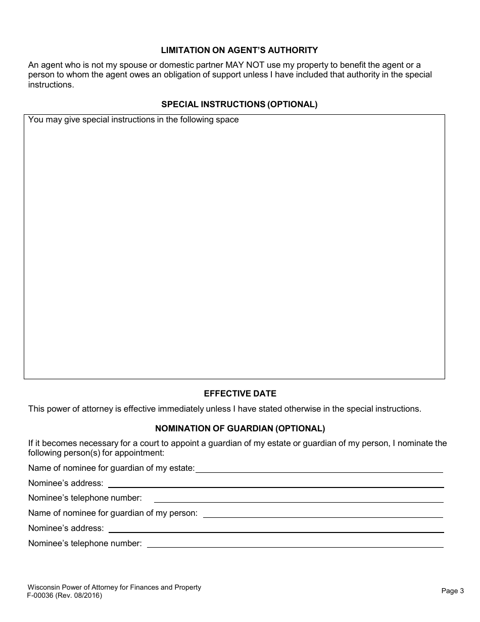 Form F-00036 Power of Attorney for Finance and Property - Wisconsin, Page 4