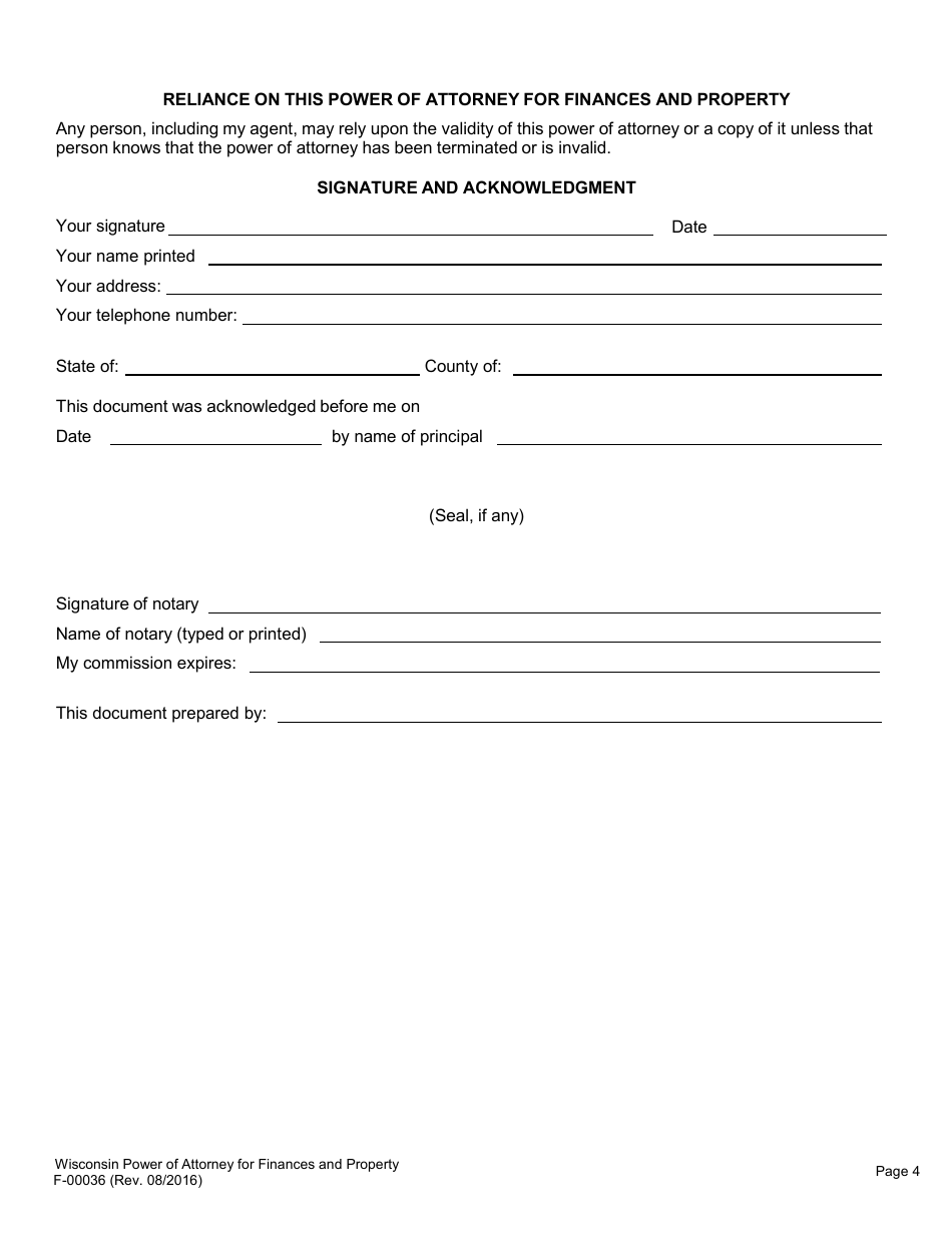 Form F-00036 Power of Attorney for Finance and Property - Wisconsin, Page 5