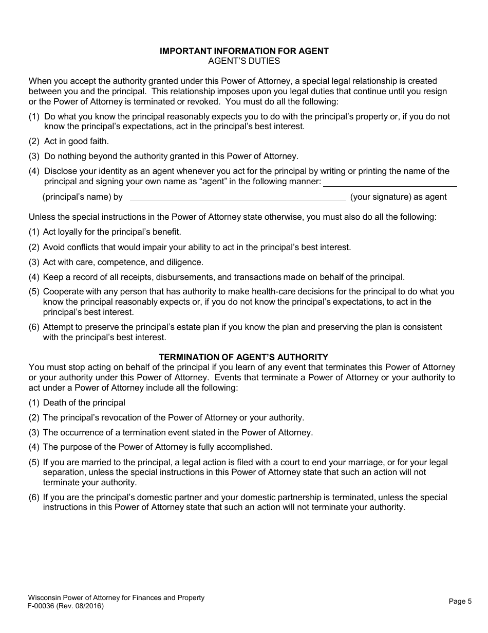 Form F-00036 Power of Attorney for Finance and Property - Wisconsin, Page 6