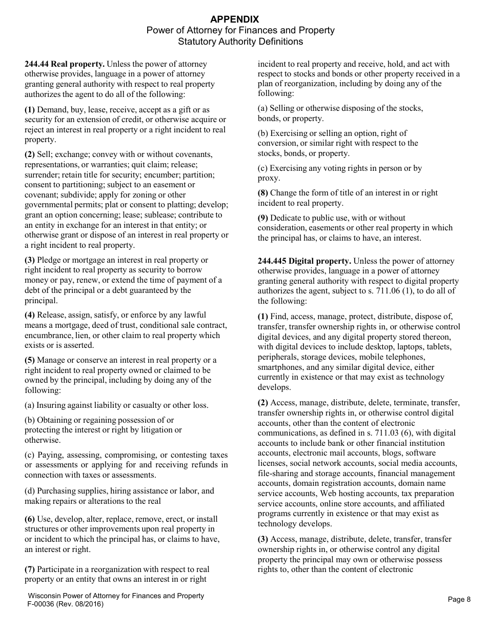 Form F-00036 Power of Attorney for Finance and Property - Wisconsin, Page 9