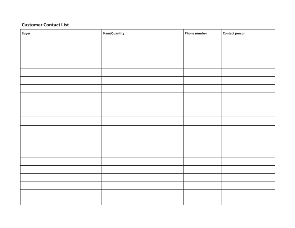 Customer Contact List, Page 1