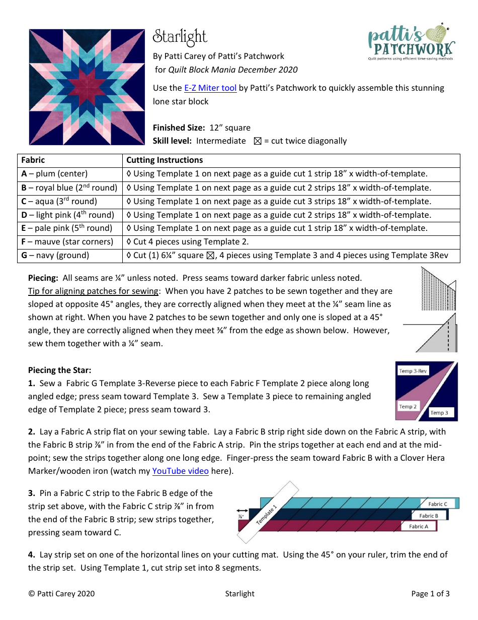 Starlight Quilt Block Pattern Template - Patti Carey Image Preview