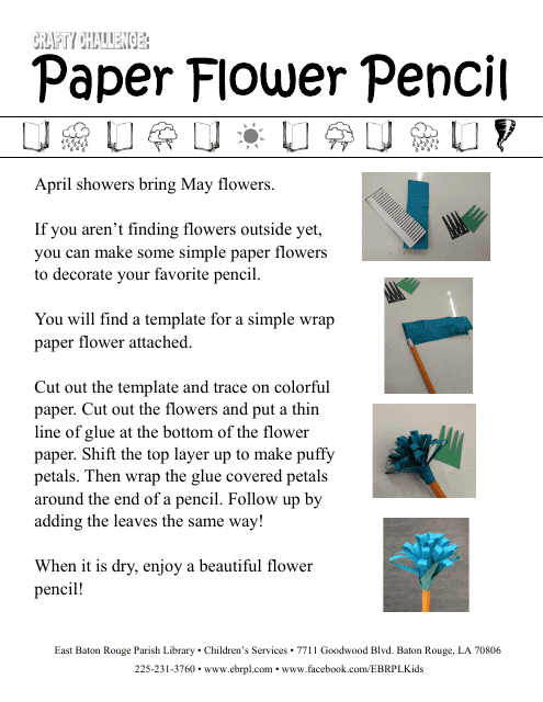 Paper & Pencil Flower Template - printable flower design for arts and crafts projects.