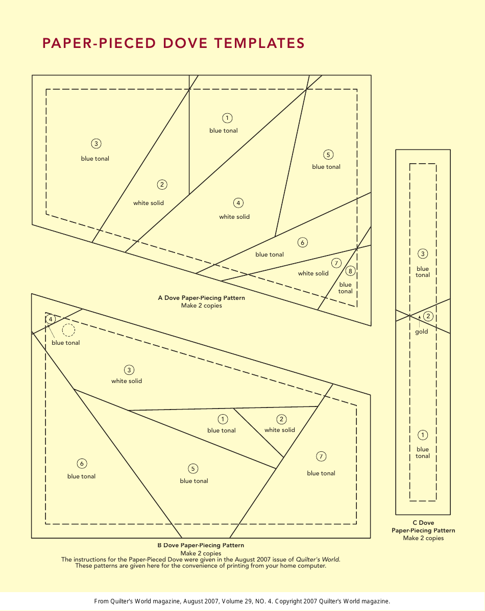 Paper-Pieced Dove Quilt Pattern Templates - TemplateRoller