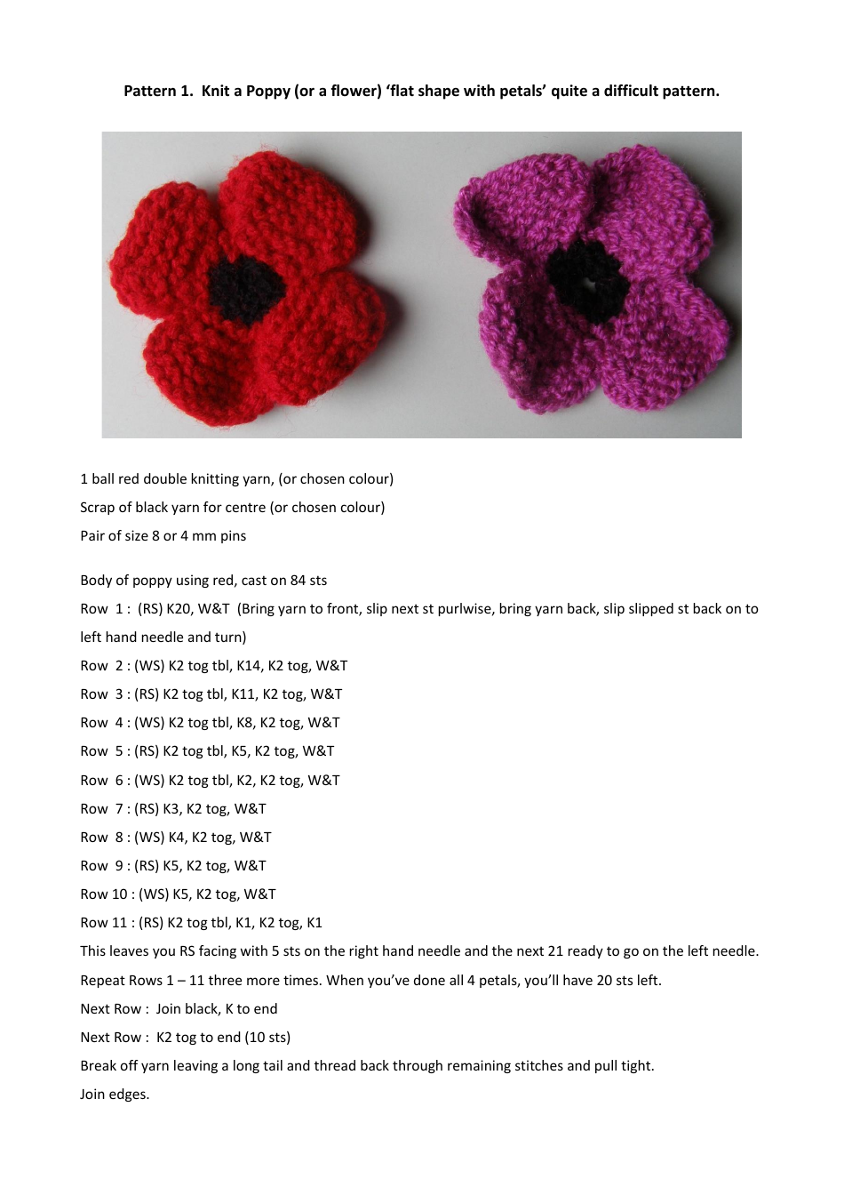 Knitting Pattern For A Poppy Flower At Stephanie Trumble Blog
