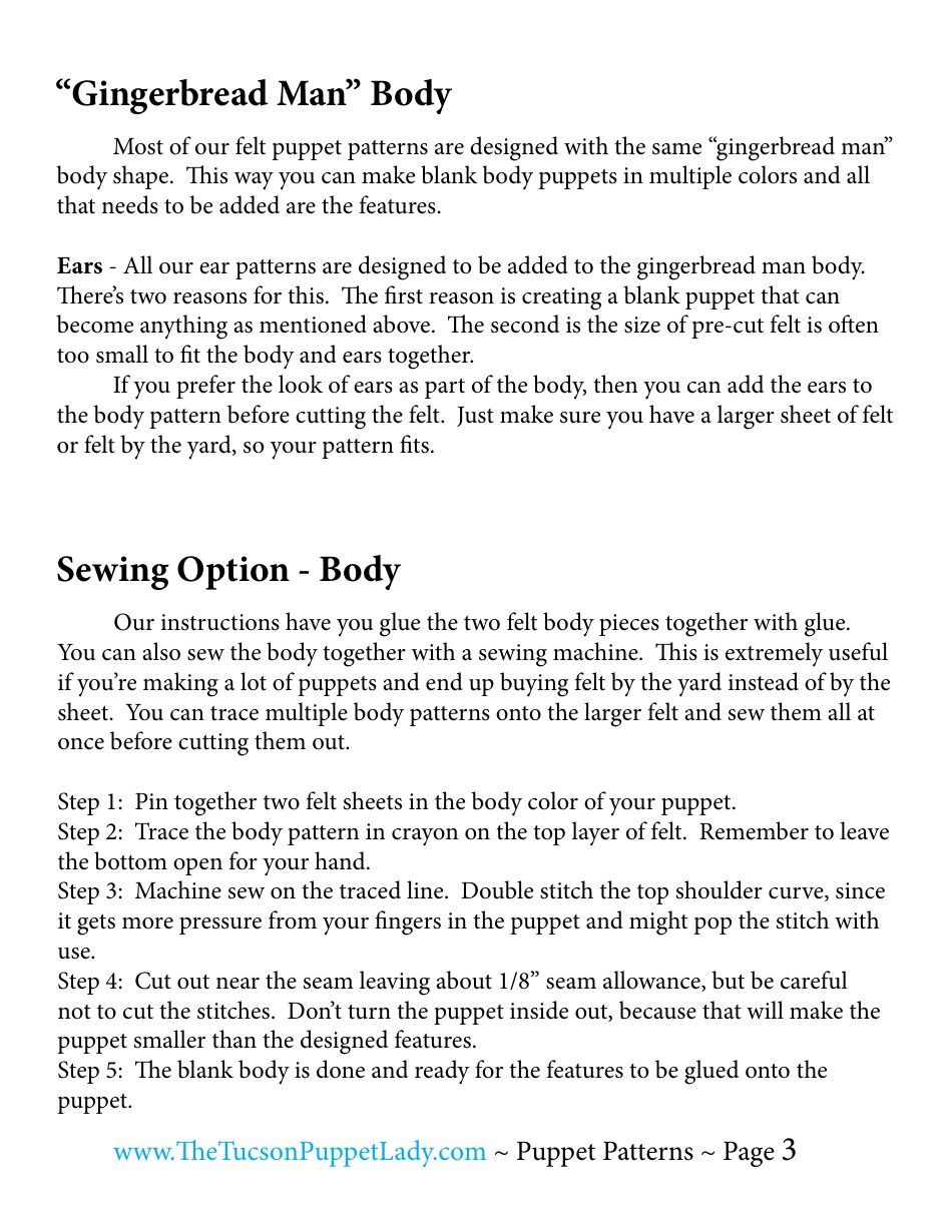 Turkey Felt Hand Puppet Templates - the Tucson Puppet Lady, Page 3