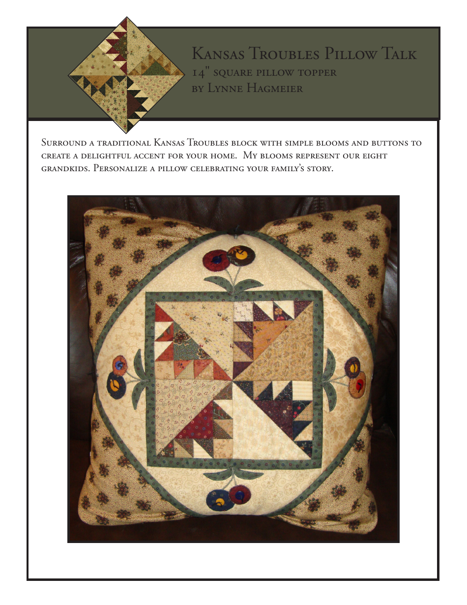 Detailed quilting pattern for a 14-inch square pillow topper