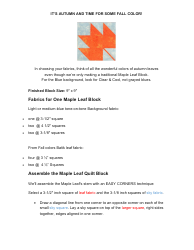 Document preview: Autumn Maple Leaf Quilt Block Pattern