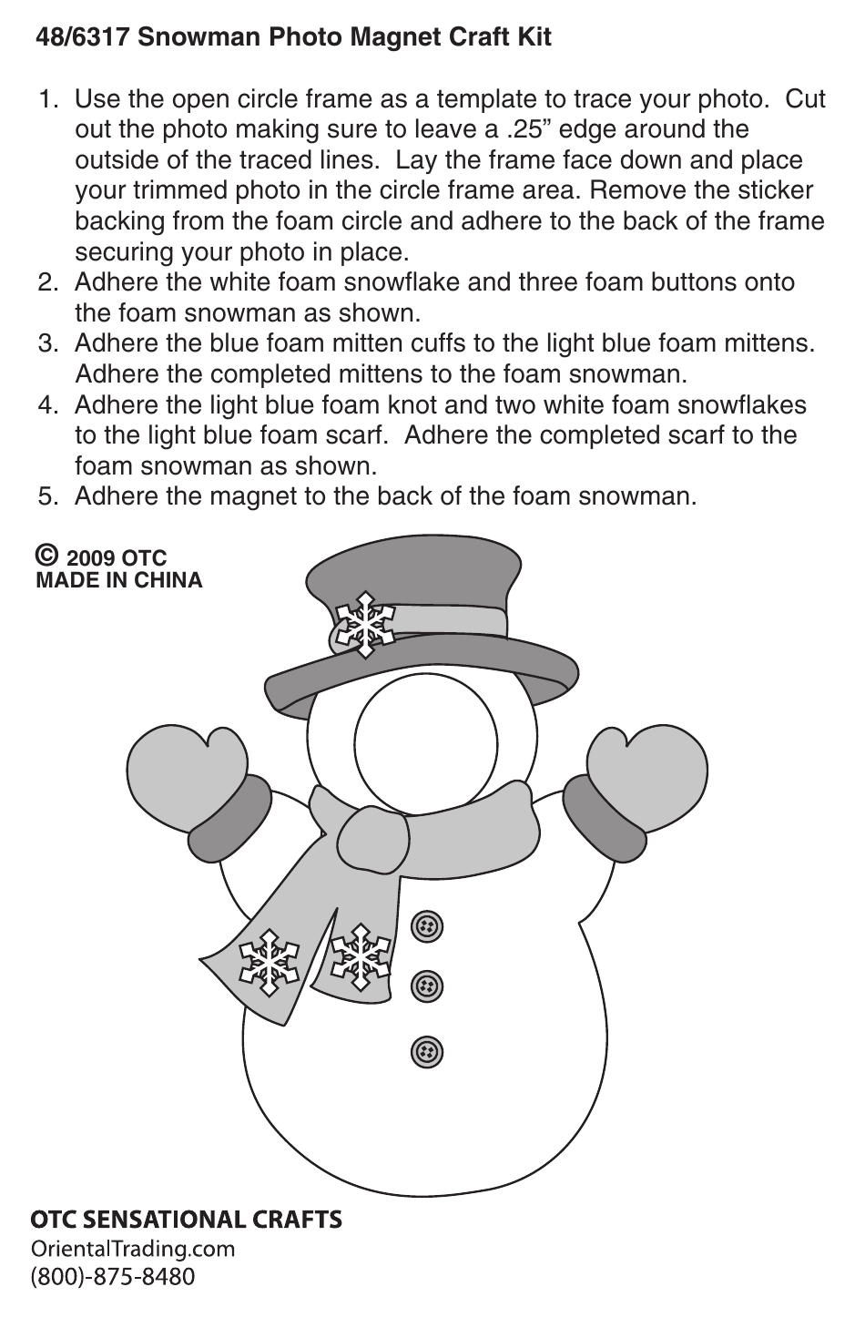 Snowman Photo Magnet Craft Template - Otc