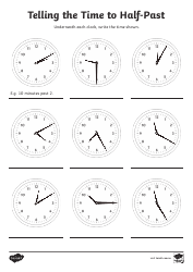 Document preview: Telling Time Worksheet - Telling the Time to Half-Past
