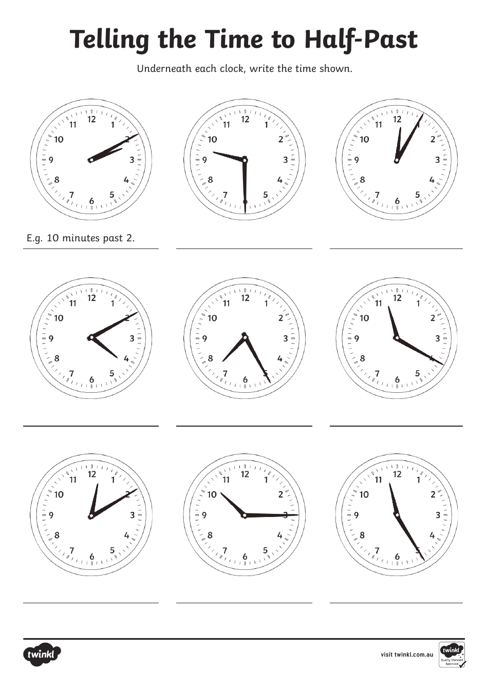 Telling Time Worksheet - Telling the Time to Half-Past Download ...