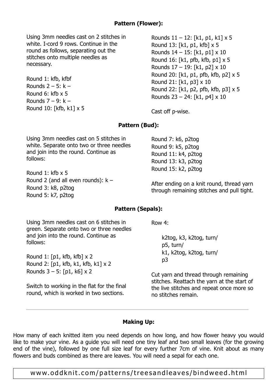 Bindweed Knitting Pattern, Page 3