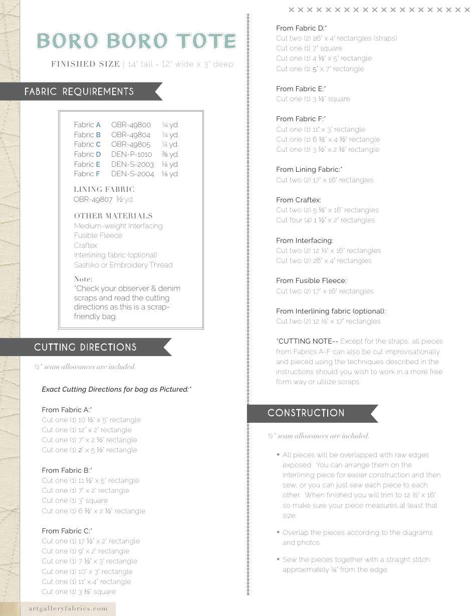 Boro Boro Tote Bag Sewing Pattern - Art Gallery Quilts, Page 3