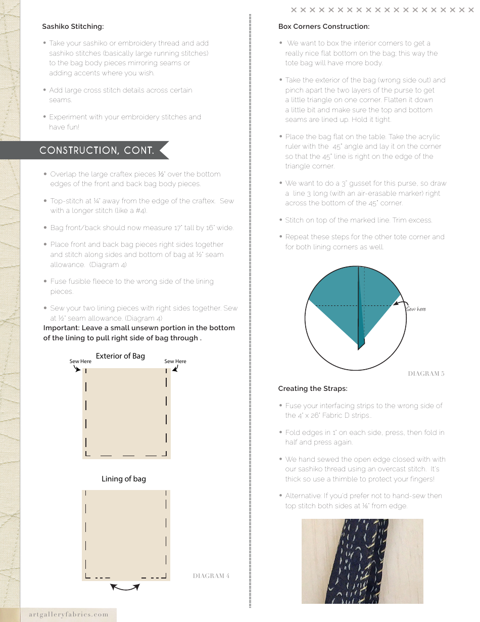 Boro Boro Tote Bag Sewing Pattern - Art Gallery Quilts, Page 5