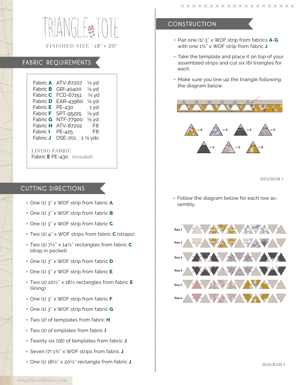 Triangle Tote Bag Quilting Pattern Template - Art Gallery Quilts, Page 3