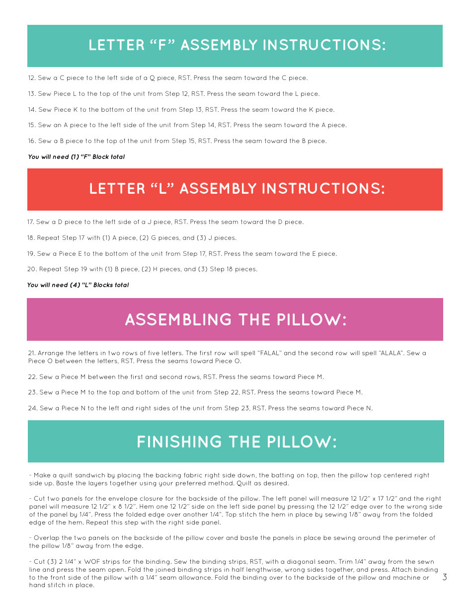 Holiday Snowman and Falala Pillow Pattern Templates, Page 8