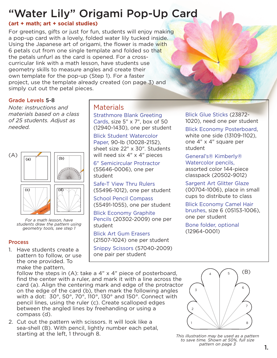 Water Lily Origami Pop-Up Card Template - Document Preview
