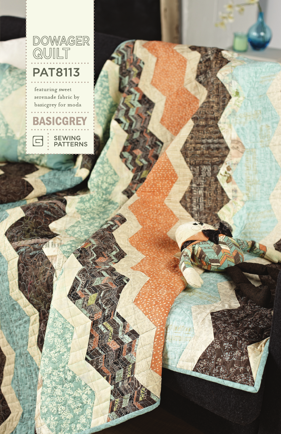 Horizontal image showing multiple quilting pattern templates specifically designed for creating the Dowager Quilt. Each template consists of different geometric shapes arranged in an intricate yet harmonious pattern.