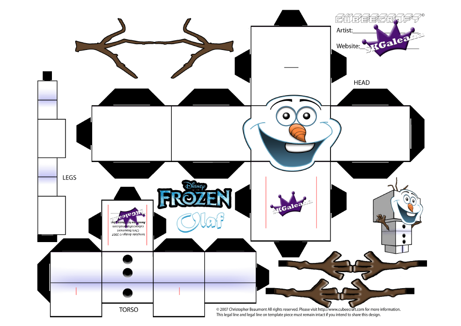 Frozen Olaf Dice Template, Page 1